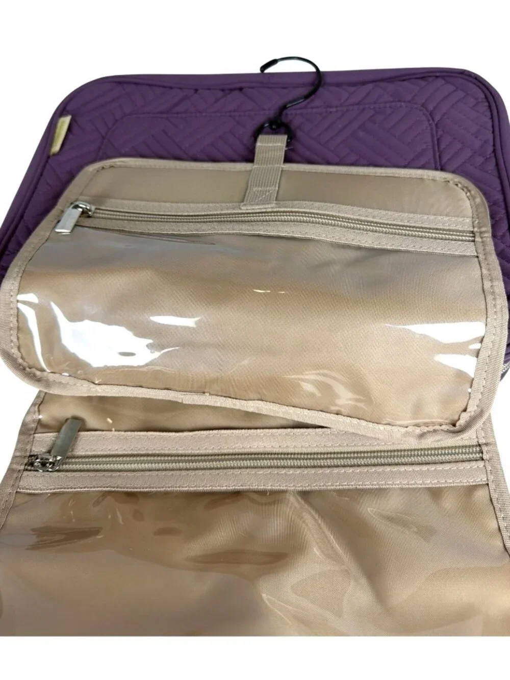 Travel Toiletry Bag Hanging Hook Quilted Fabric Purple Zipper Closures BagSmart